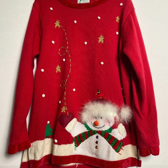 Vintage The Quacker Factory Women Sweater 1X Christmas Snowman Holiday Knit - Picture 4 of 9